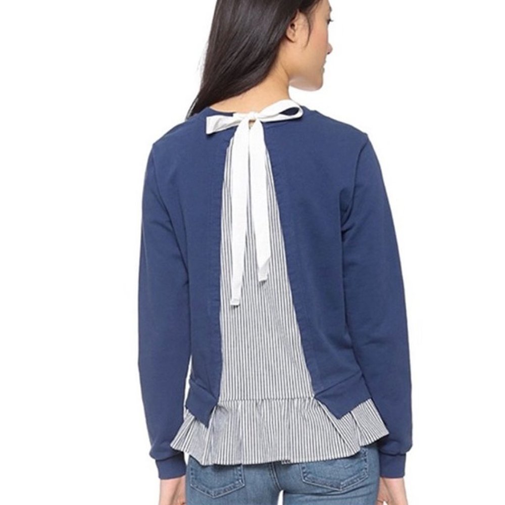 CLU TOO Tie-Back Ruffled Sweatshirt Top Size S